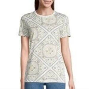 Land's End NWOT Women's 100% Cotton Paisley Medallion Relaxed Fit V-Neck T-Shirt